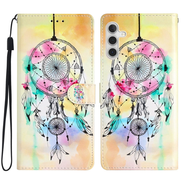 Colored drawing leather phone case for Samsung Galaxy A05s, featuring a wallet design with card slots and a wrist strap.